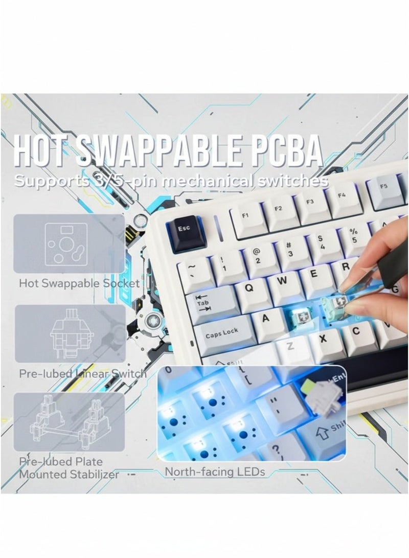 AULA F75 Mechanical Keyboard, 75% Wireless Gaming Keyboard, Hot-swappable Washers, Five-Layer Padged Knob, Bluetooth/2.4GHz/USB-C, RGB (Light Blue, Ice Pulse Switches) - Image 4